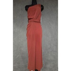 Jenny Packham Bridesmaids Dress Maxi Womens 4 Rust Lux Chiffon One Shoulder Gown